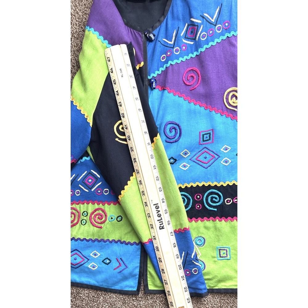 Vintage Allure Wearable Art Embroidered Jacket Colorblock Boho Lagenlook Med - Picture 11 of 11